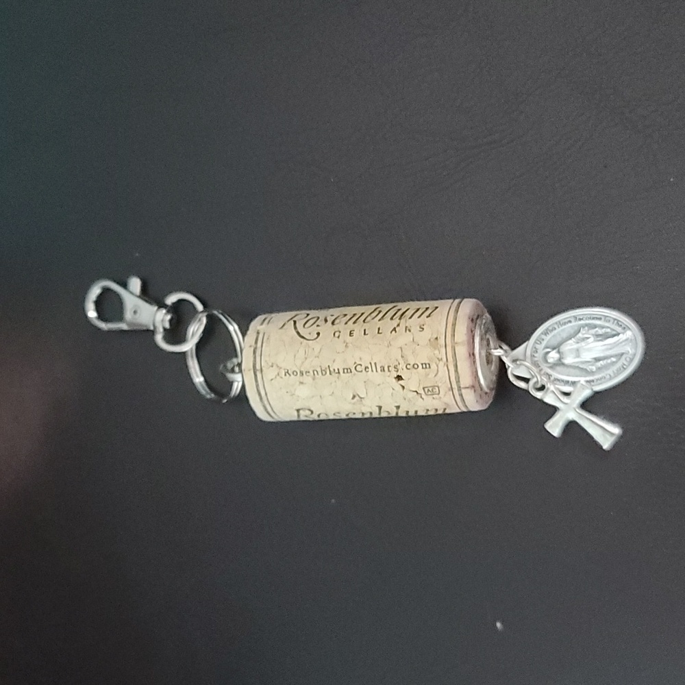 Wine Cork Key Chain- Catholic & Cross Charms - Upcycled Wine Cork